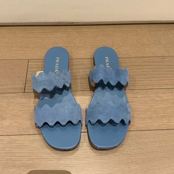 Prada Suede Scalloped Sandals - Picture 2 of 9